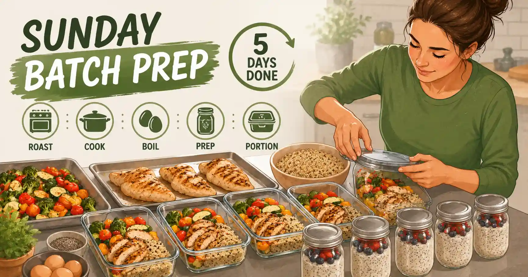 Pre-portioned meal prep containers for a 5-day weight loss plan